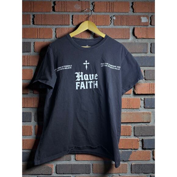 Launder Other - Have Faith Religious Graphic T Shirt Black Cross Print Size Large